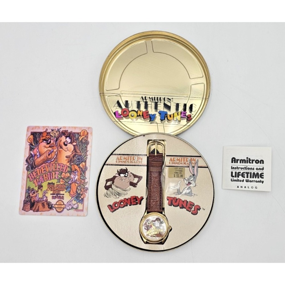 Armitron Looney Tunes Taz Watch Commemorative Tin 1990s Cracked Crystal Untested